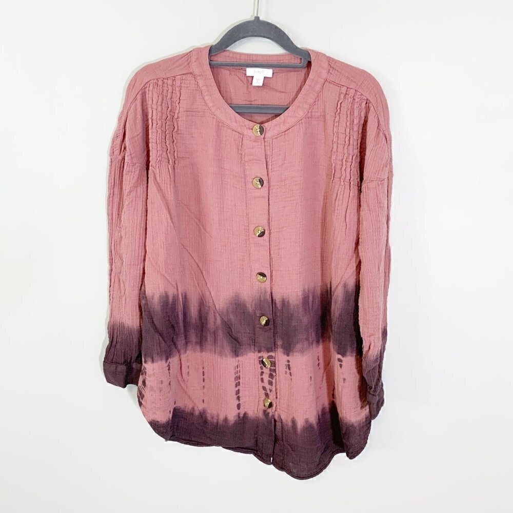 J. Jill Purejill Womens‎ S Petite Pink Ombre Cotton Gauze Pintuck Button Top